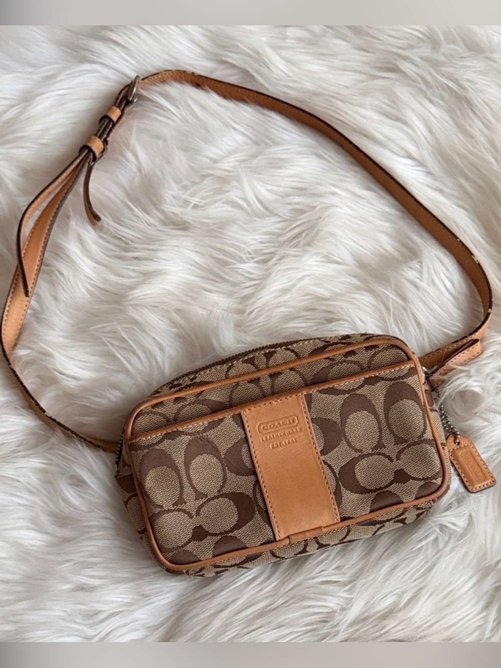 Authentic Coach Tan/Brown Signature Canvas Crossbody Bag